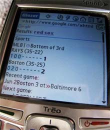 Google Mobiles nos amosa os resultados parciais do partido dos Red Sox do pasado martes