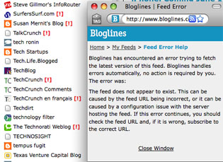 Dende TechCrunch denuncian o mal funcionamento de Bloglines na actualidade