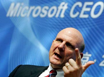 Imaxe vista en El País de Steve Ballmer nunha das súas conferencias