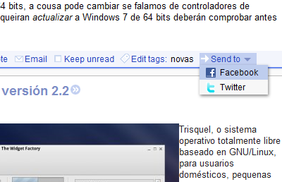 Os cambios en Google Reader fan doado recomendar contidos a través de servizos coma Facebook ou Twitter
