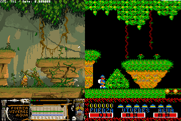 Comparación dos gráficos do remake e da versión orixinal de Livingstone... Supongo para Amstrad CPC